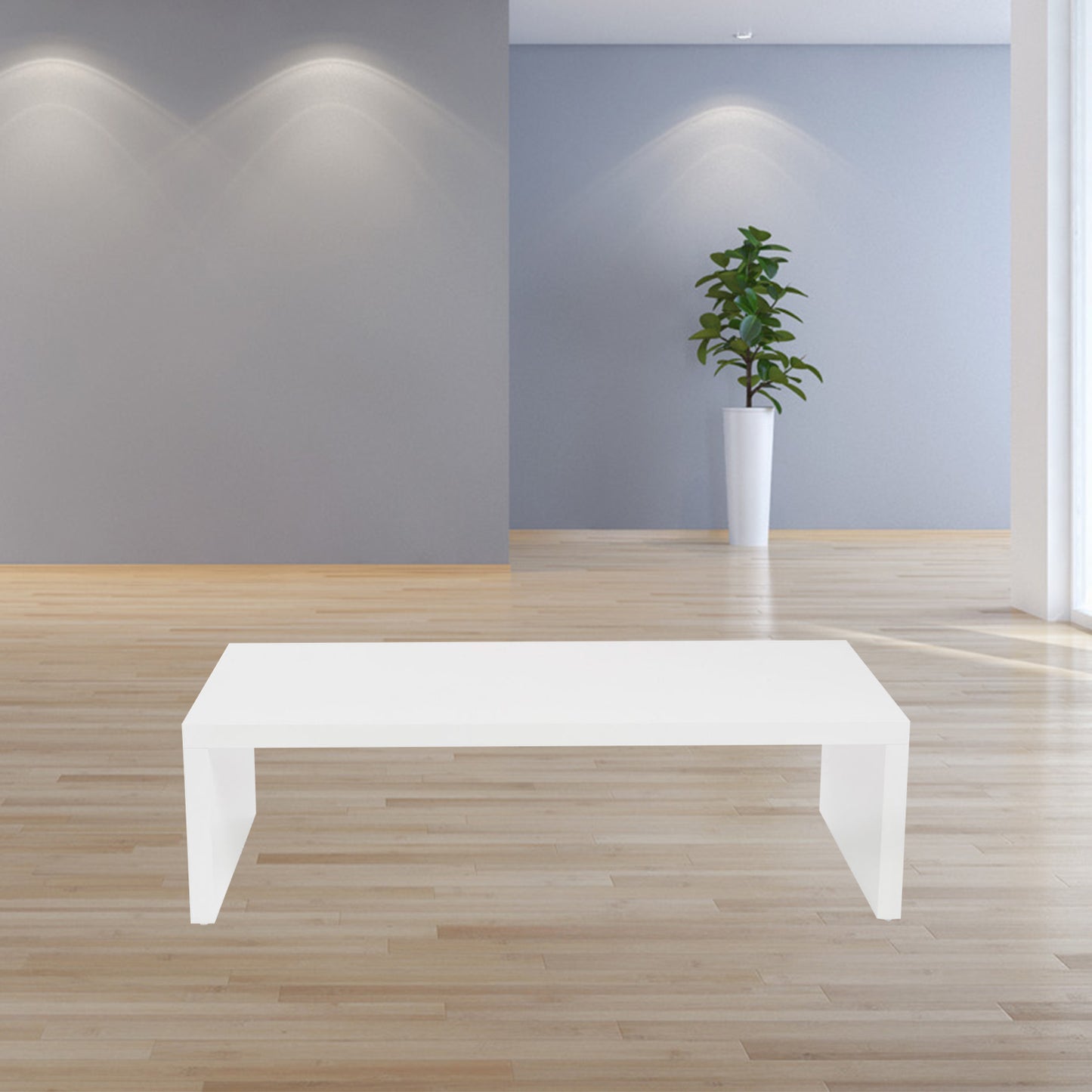 47.25" X 23.63" X 13.98" High Gloss White Lacquered Mdf Rectangle Coffee Table