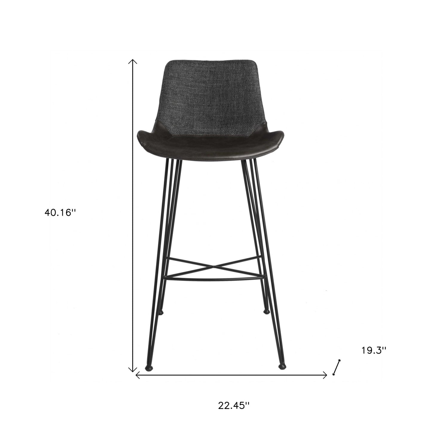 22.45" X 19.3" X 40.16" Dark Gray Leatherette Bar Stool With Matte Black Legs