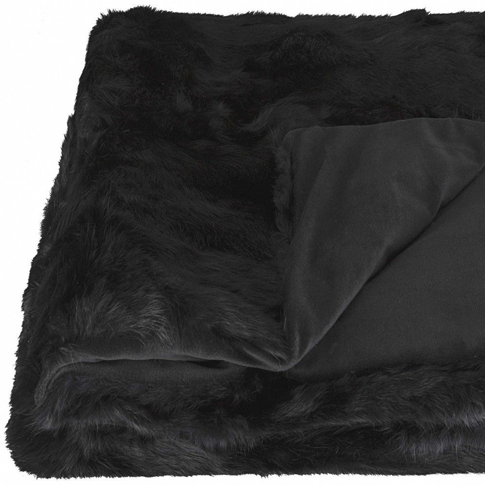 Black Knitted Rabbit Solid Color Plush Reversable Throw