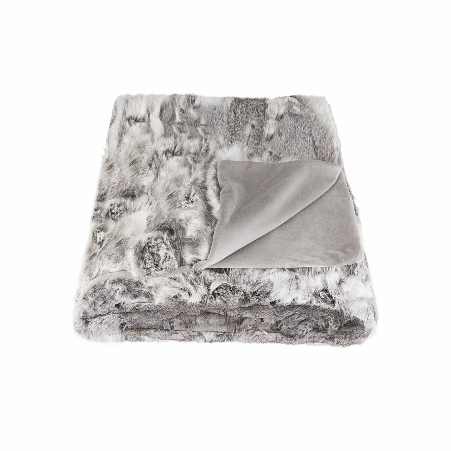 2" X 50" X 60" 100% Natural Rabbit Fur Grey Throw Blanket