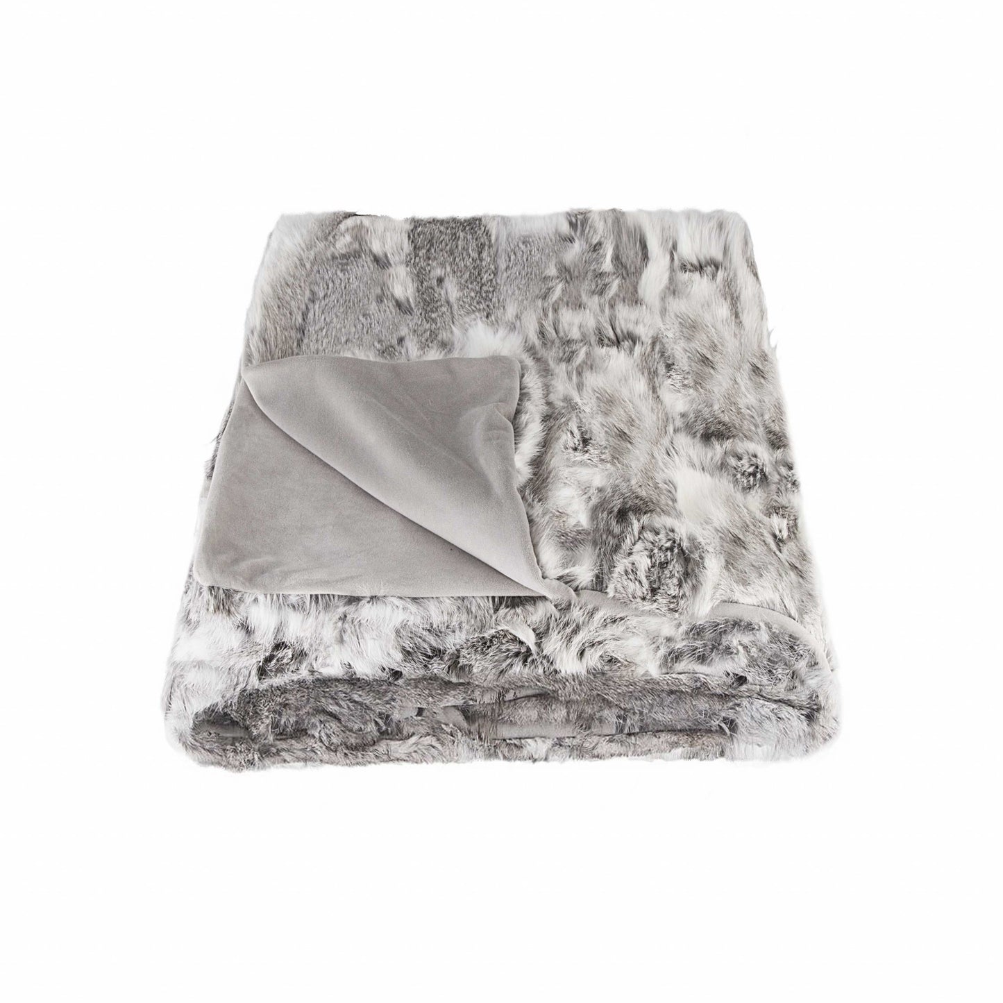 2" X 50" X 60" 100% Natural Rabbit Fur Grey Throw Blanket