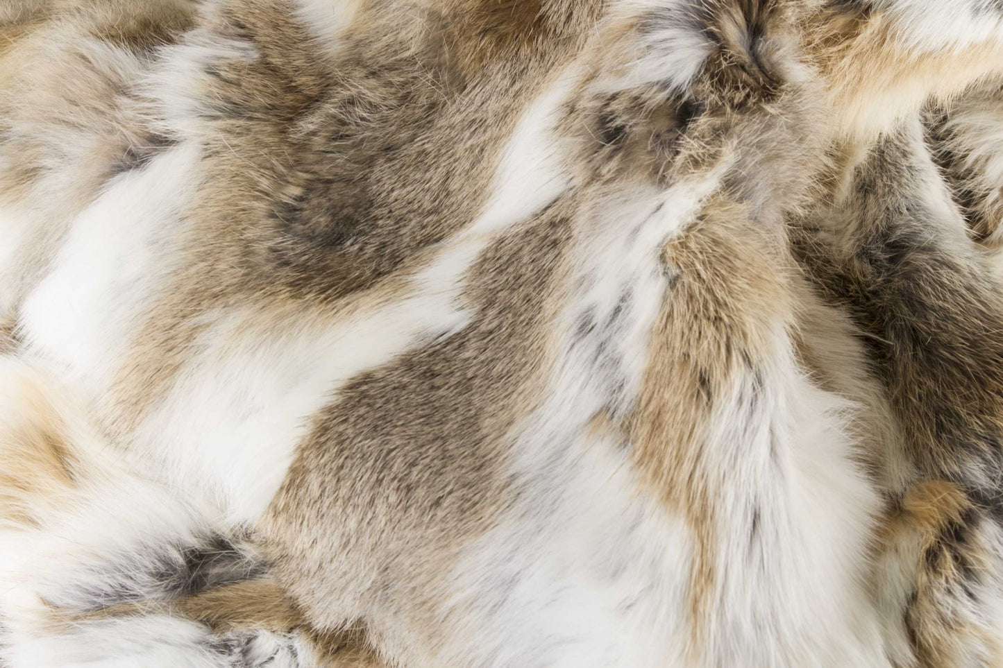 2" X 50" X 60" 100% Natural Rabbit Fur Tan And White Throw Blanket