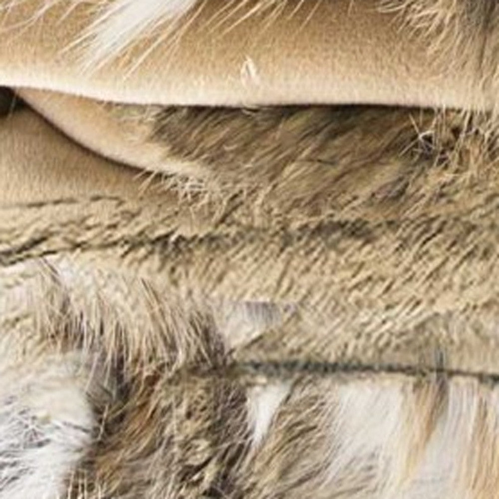 2" X 50" X 60" 100% Natural Rabbit Fur Tan And White Throw Blanket