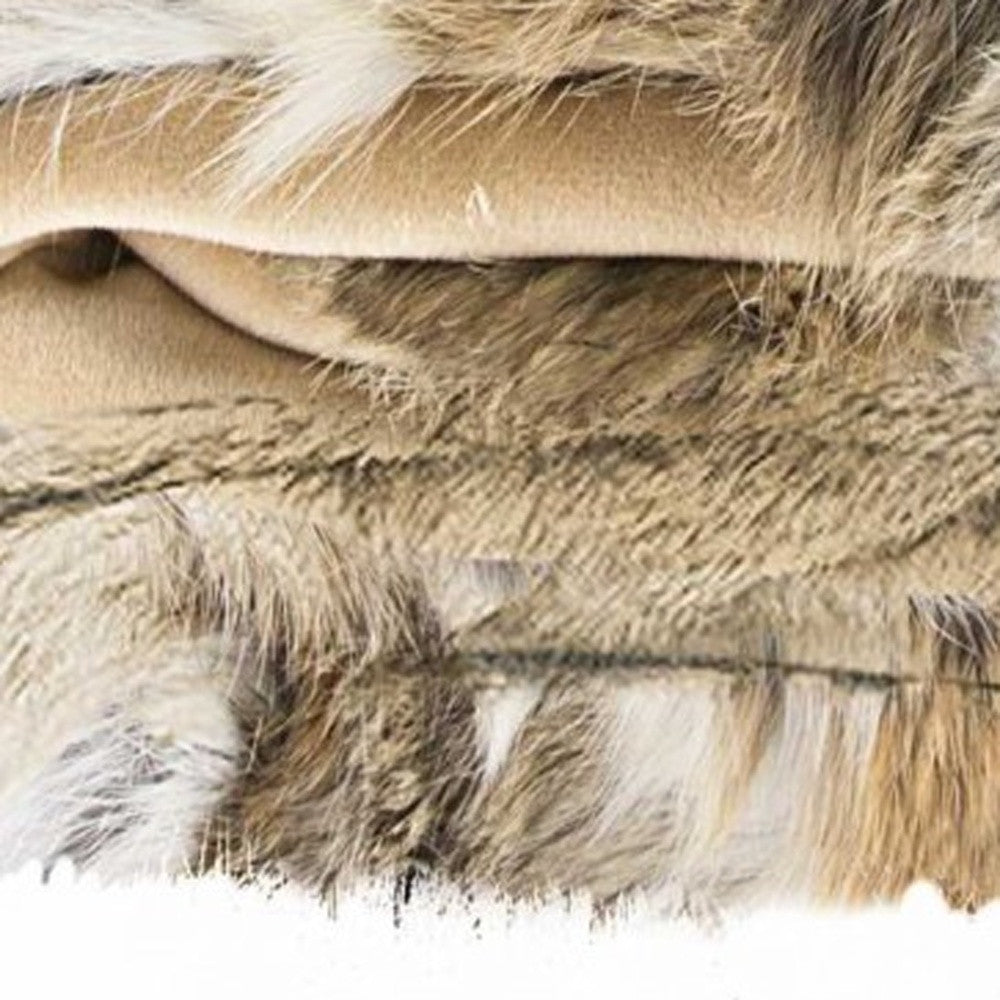 2" X 50" X 60" 100% Natural Rabbit Fur Tan And White Throw Blanket