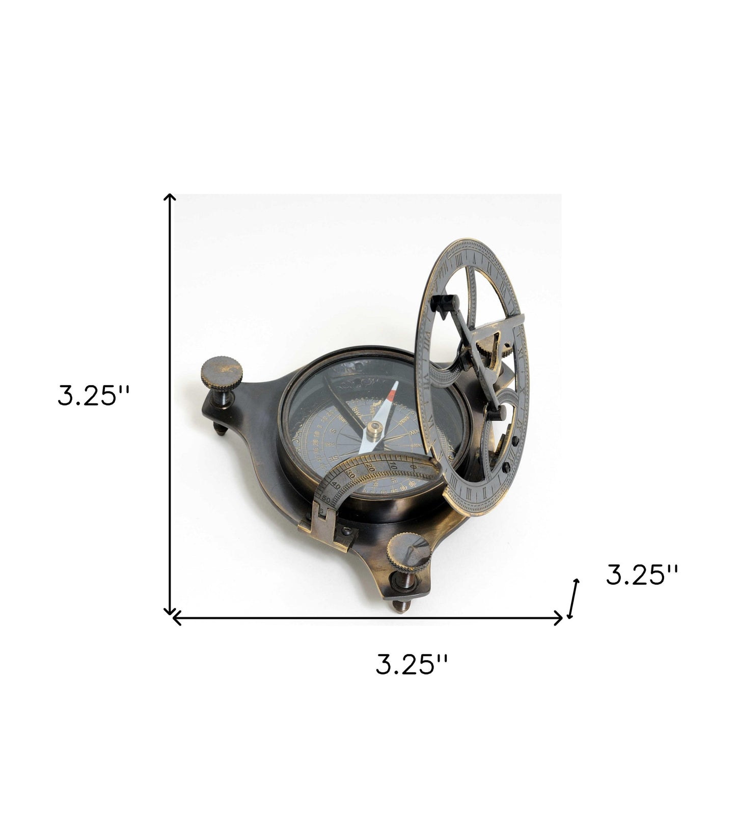 3.25" X 3.25" X 3.25" Sundial Compass In Wood Box Small