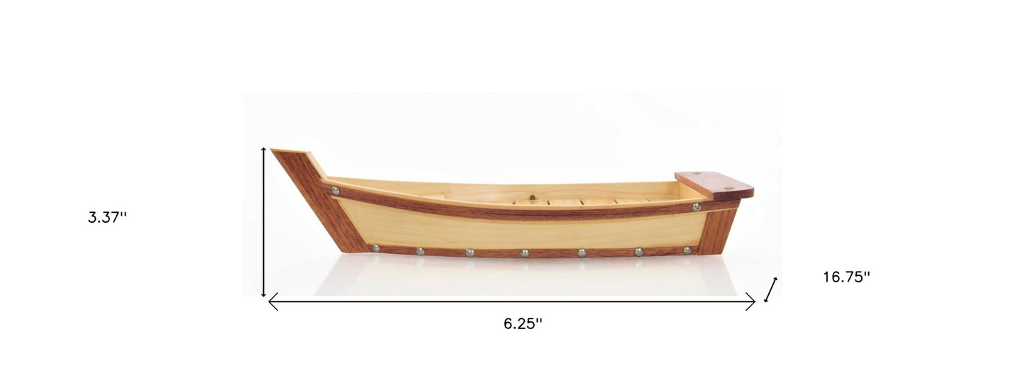 6.25" X 16.75" X 3.37" Small Wooden Sushi Boat Serving Tray