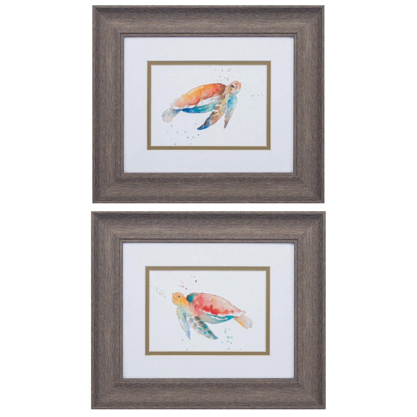 13" X 11" Distressed Wood Toned Frame Sea Turtle (Set Of 2)