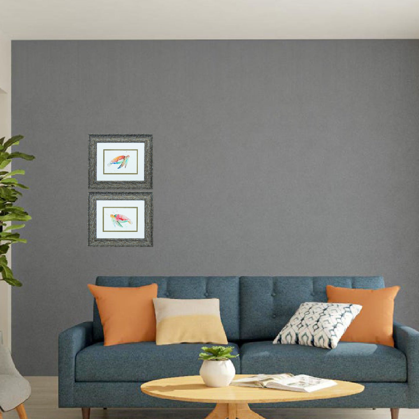 13" X 11" Distressed Wood Toned Frame Sea Turtle (Set Of 2)