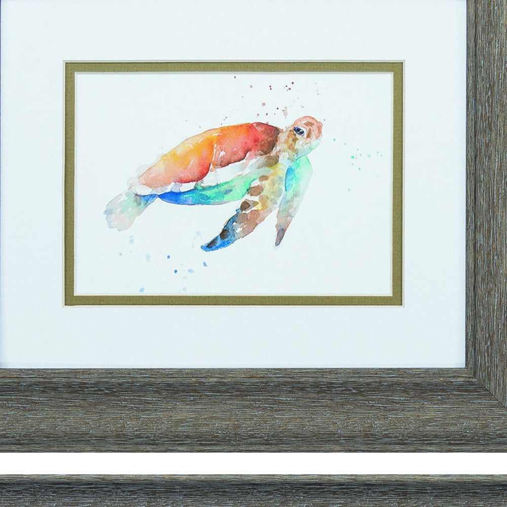 13" X 11" Distressed Wood Toned Frame Sea Turtle (Set Of 2)