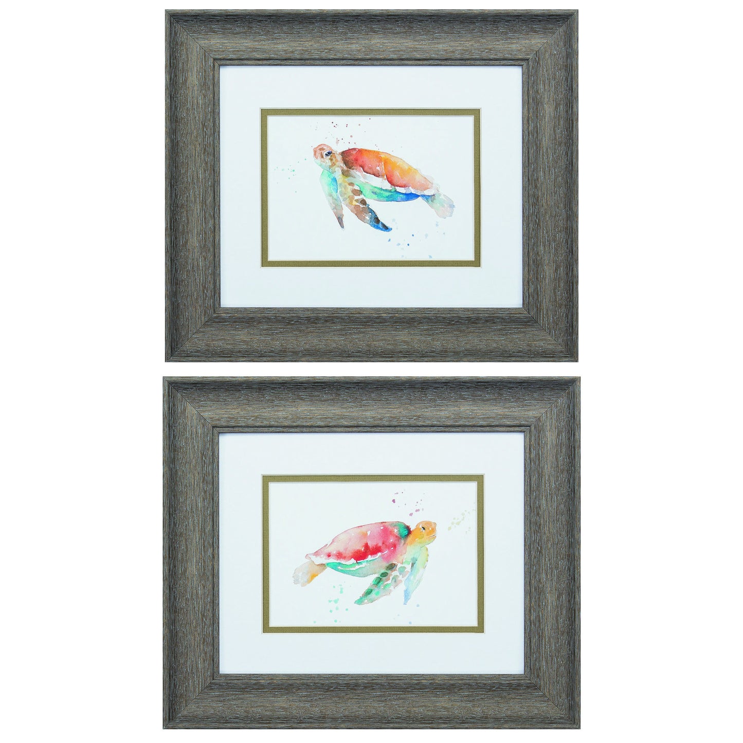 13" X 11" Distressed Wood Toned Frame Sea Turtle (Set Of 2)