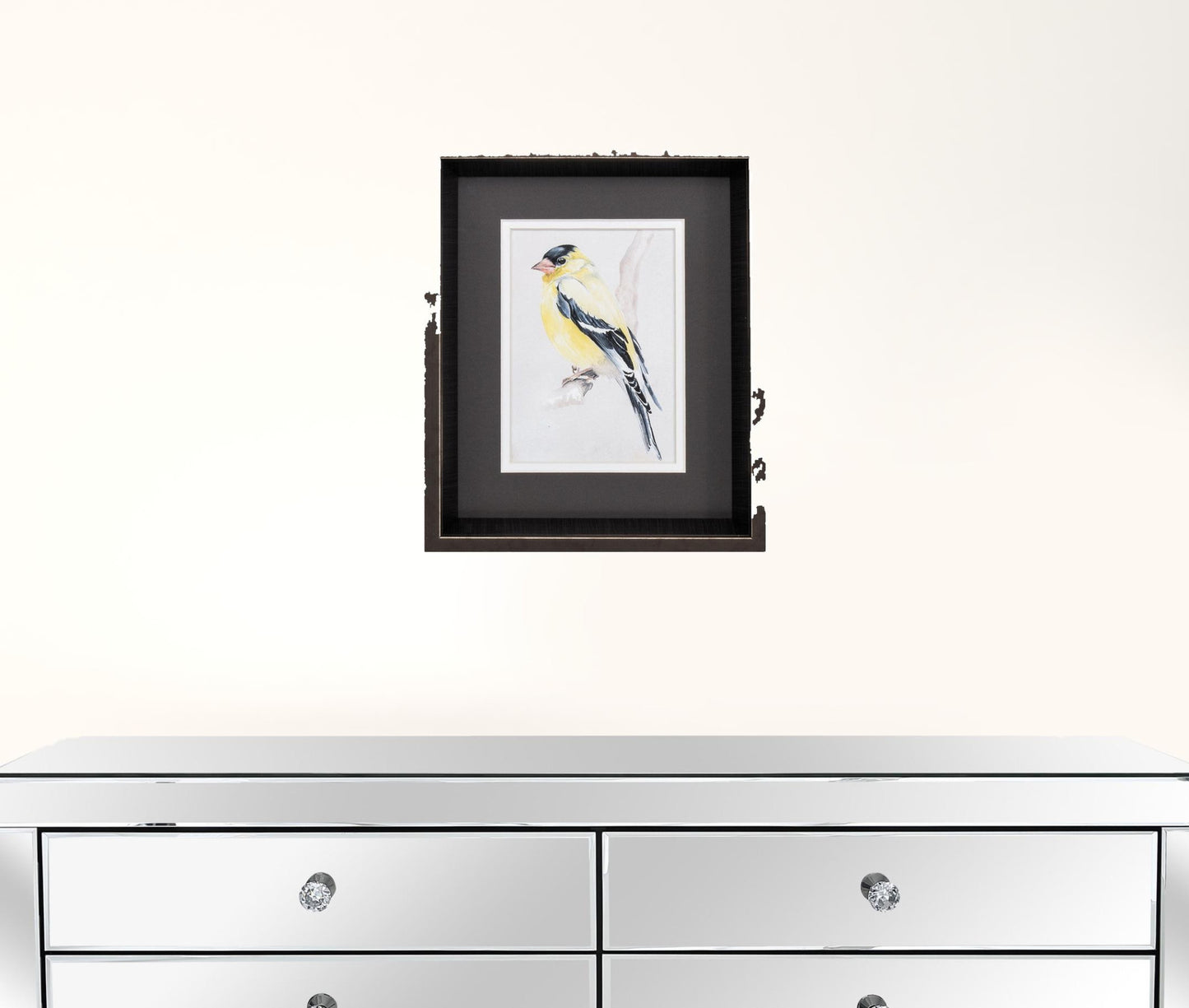 10" X 12" Brushed Silver Frame Bird On Branch (Set Of 2)