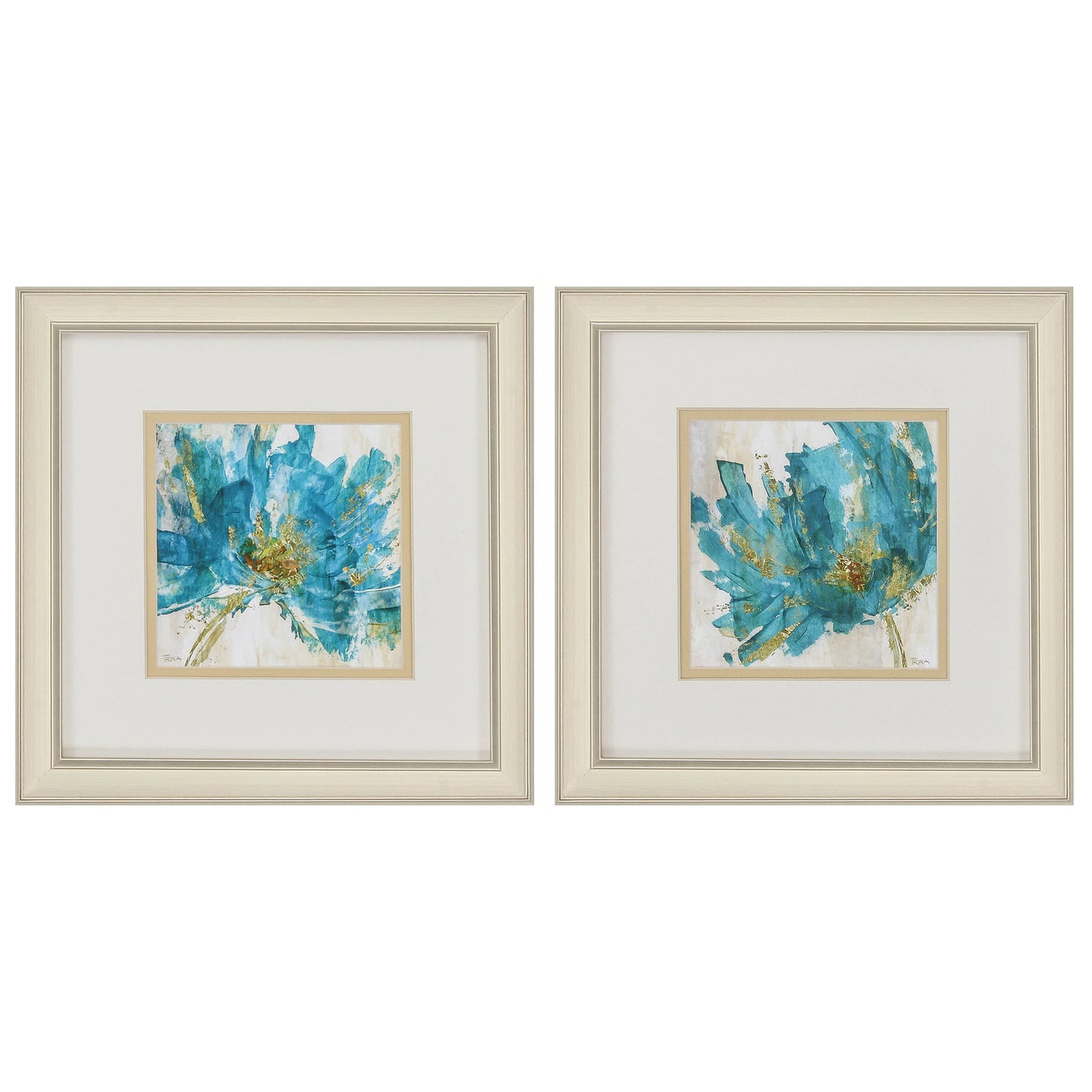 12" X 12" Champagne Gold Color Frame Blue Infusion (Set Of 2)