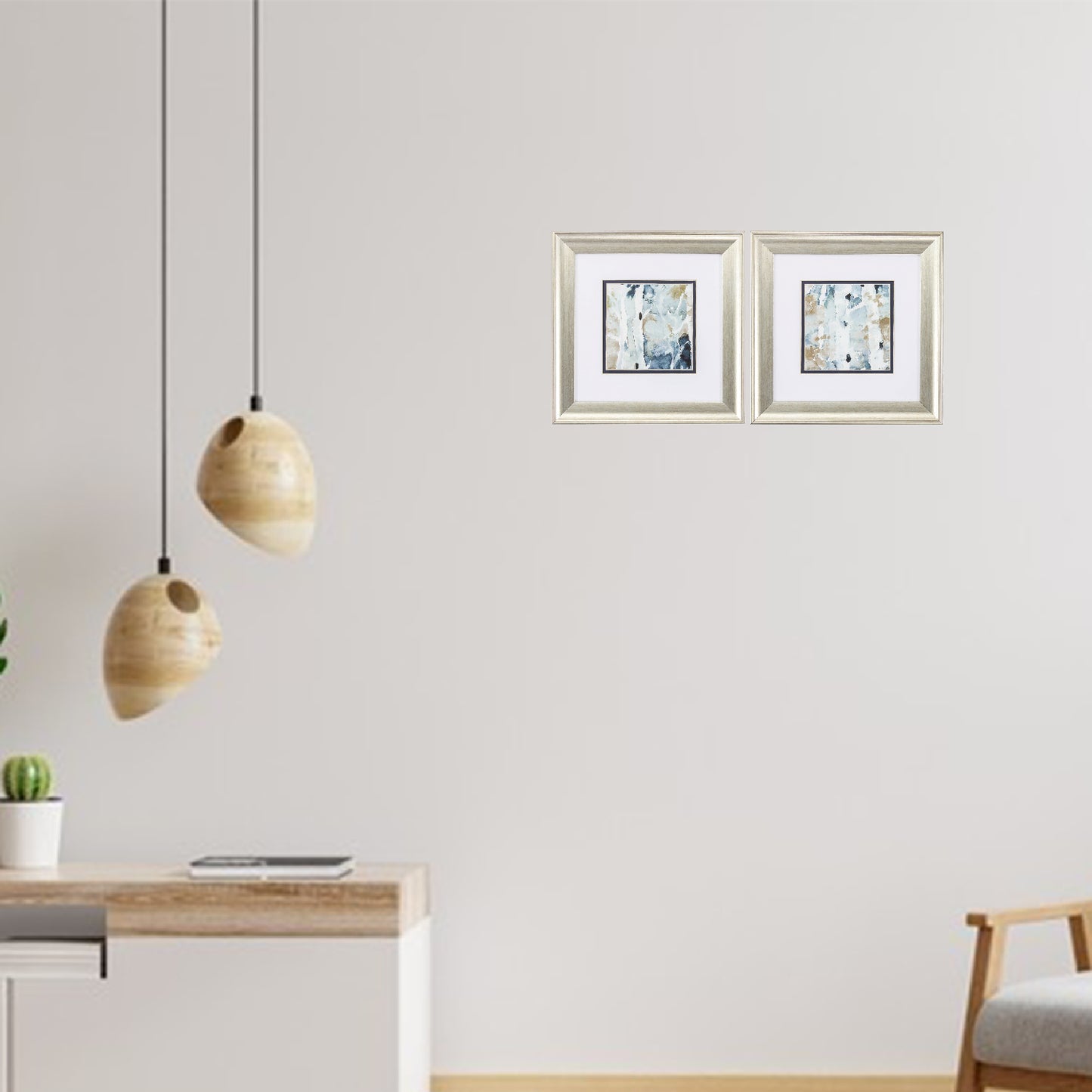 13" X 13" Brushed Silver Frame Blue Watercolor (Set Of 2)