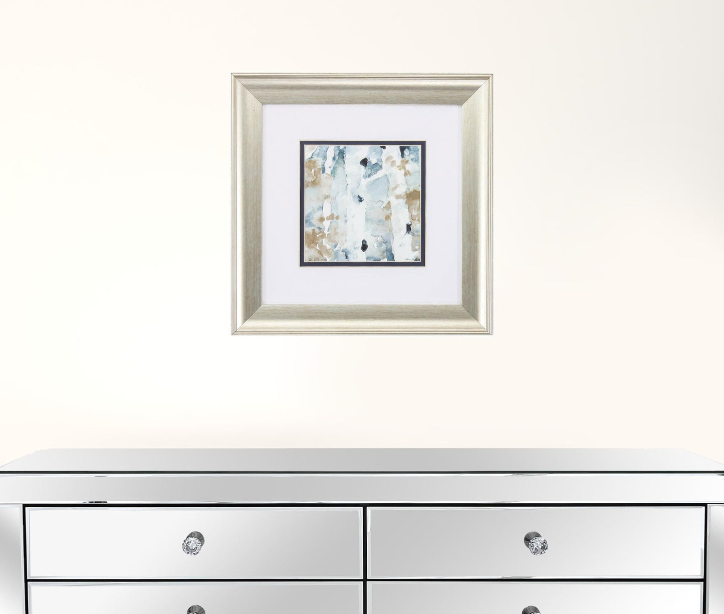 13" X 13" Brushed Silver Frame Blue Watercolor (Set Of 2)