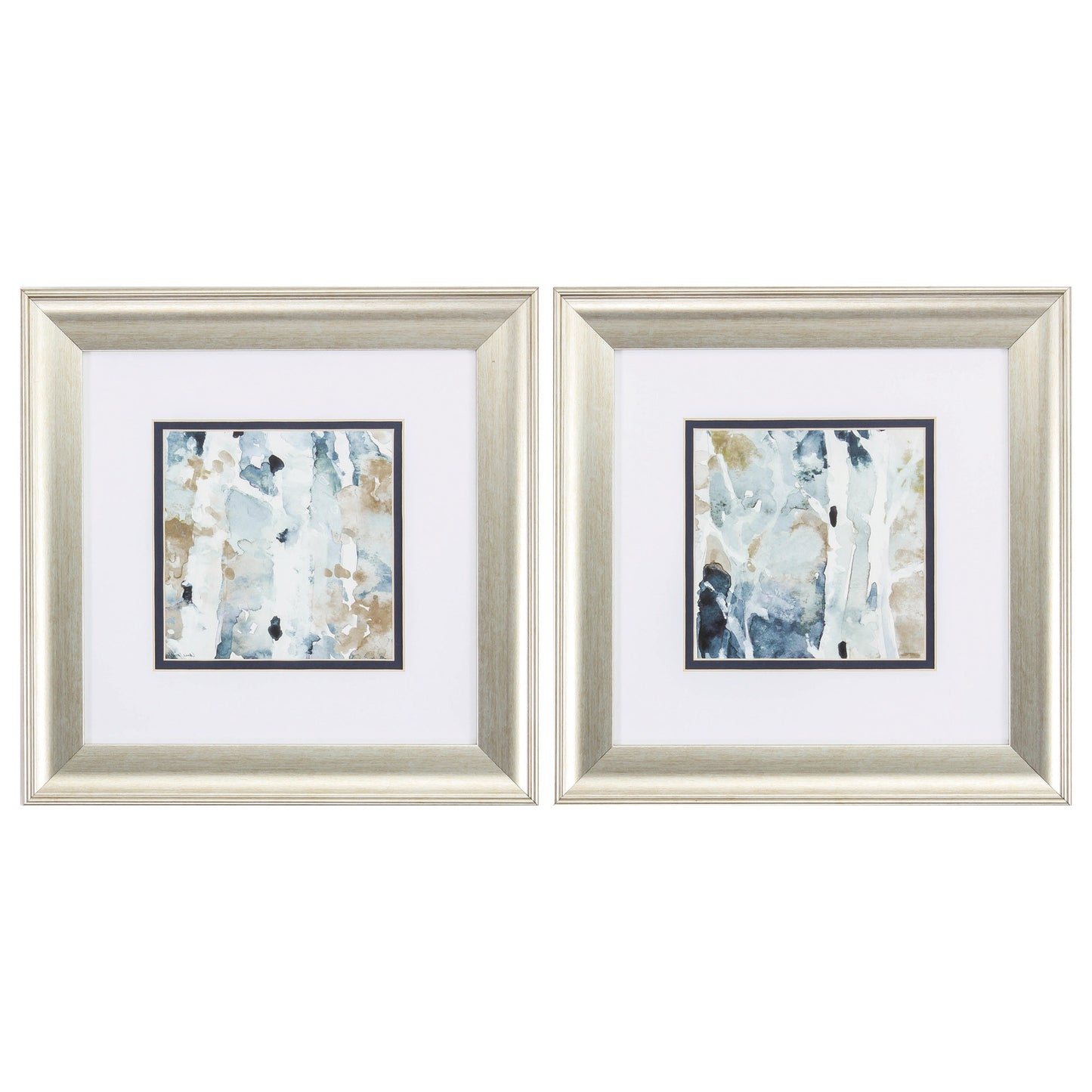 13" X 13" Brushed Silver Frame Blue Watercolor (Set Of 2)