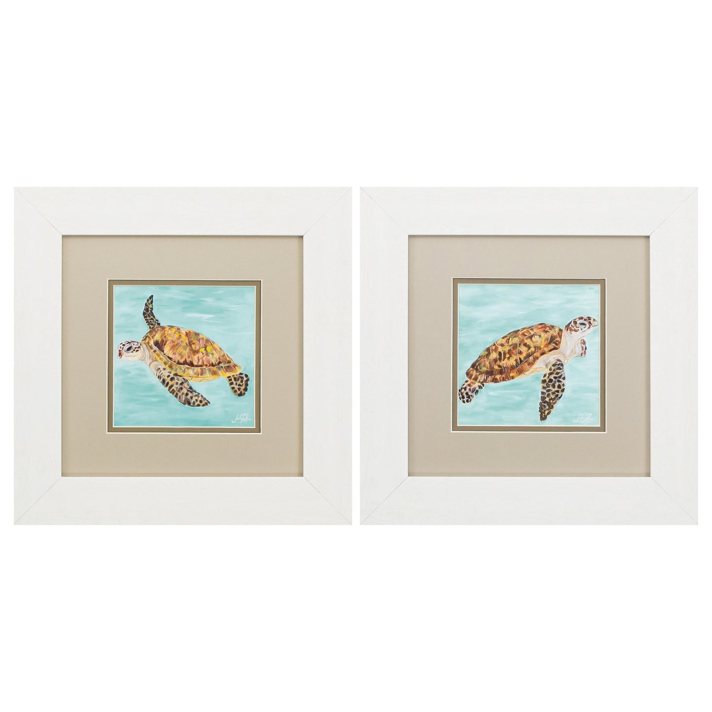 13" X 13" White Frame Calm Swim (Set Of 2)