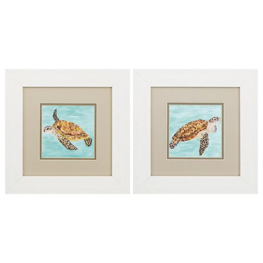 13" X 13" White Frame Calm Swim (Set Of 2)