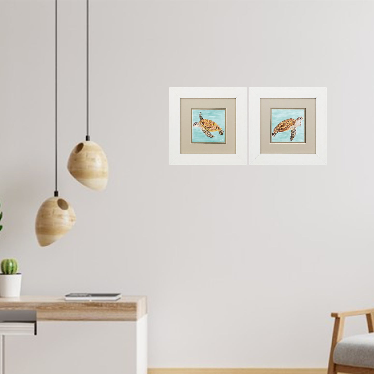 13" X 13" White Frame Calm Swim (Set Of 2)