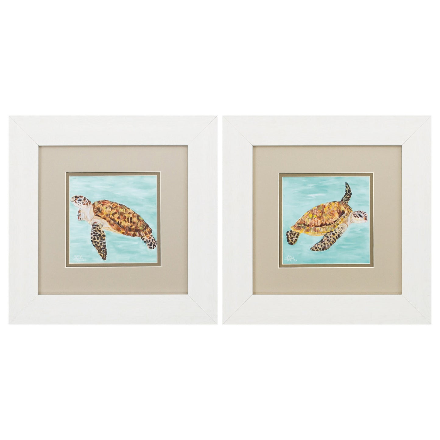 13" X 13" White Frame Calm Swim (Set Of 2)