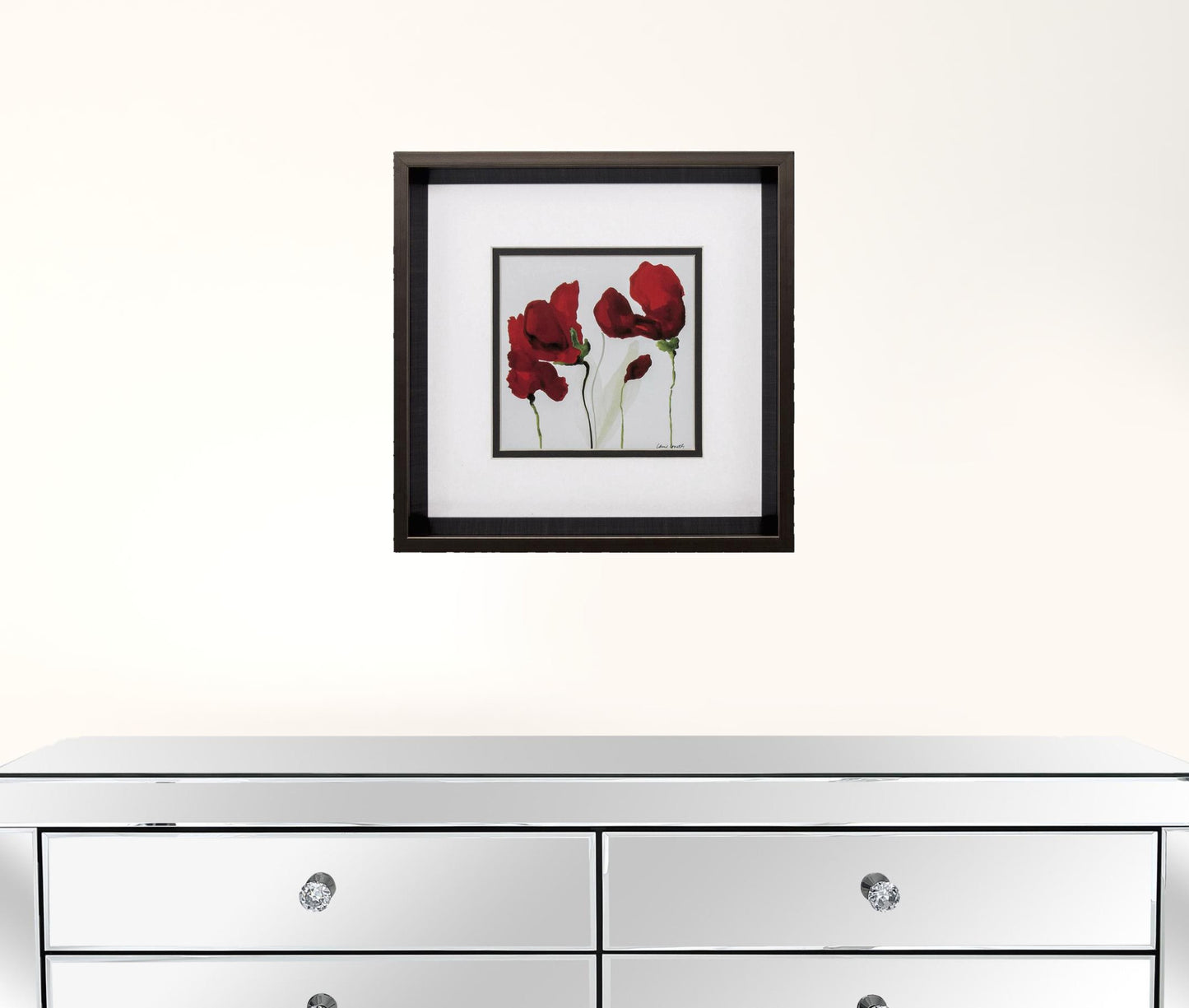 12" X 12" Brushed Silver Frame Red Poppy (Set Of 2)