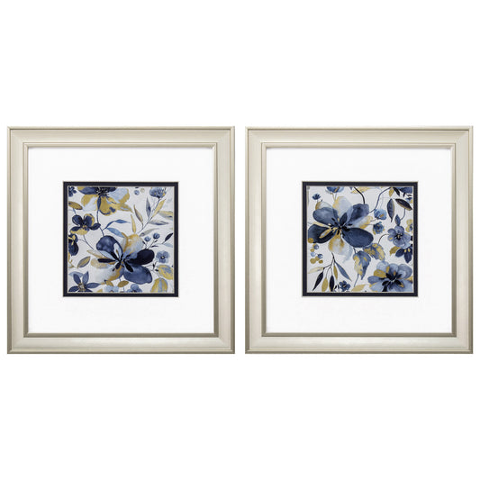 12" X 12" Champagne Gold Color Frame  Golden Indigo Garden (Set Of 2)