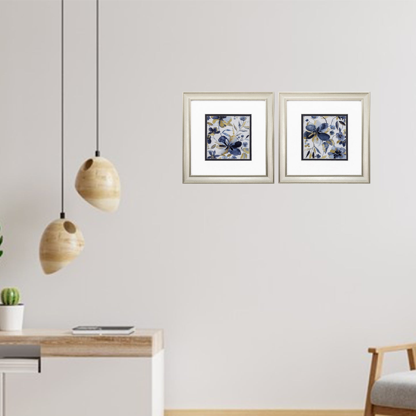 12" X 12" Champagne Gold Color Frame  Golden Indigo Garden (Set Of 2)