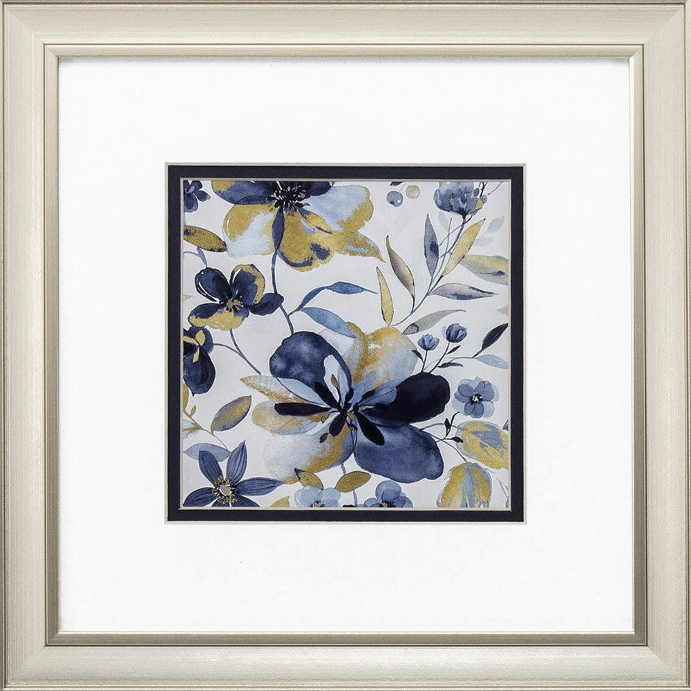 12" X 12" Champagne Gold Color Frame  Golden Indigo Garden (Set Of 2)