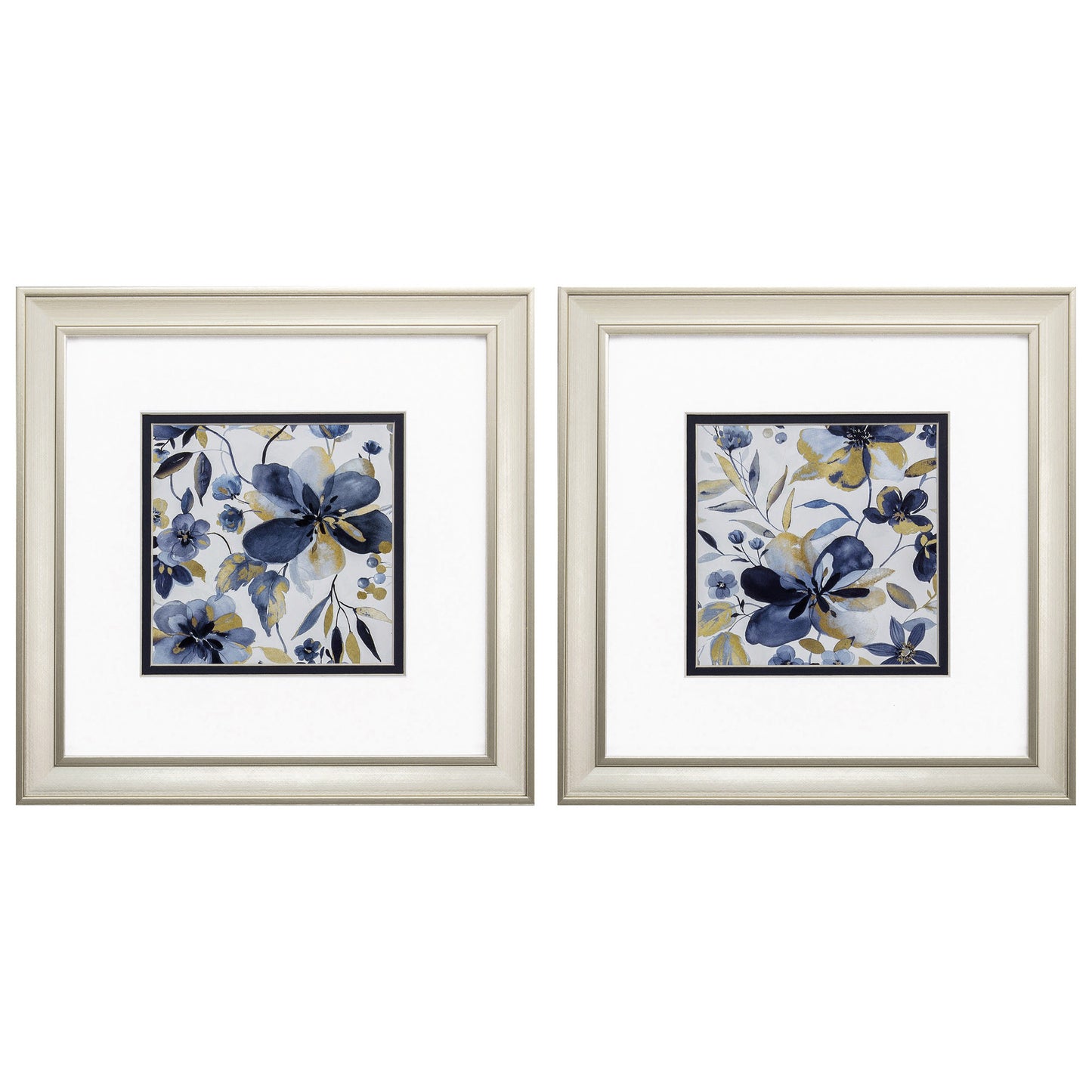 12" X 12" Champagne Gold Color Frame  Golden Indigo Garden (Set Of 2)