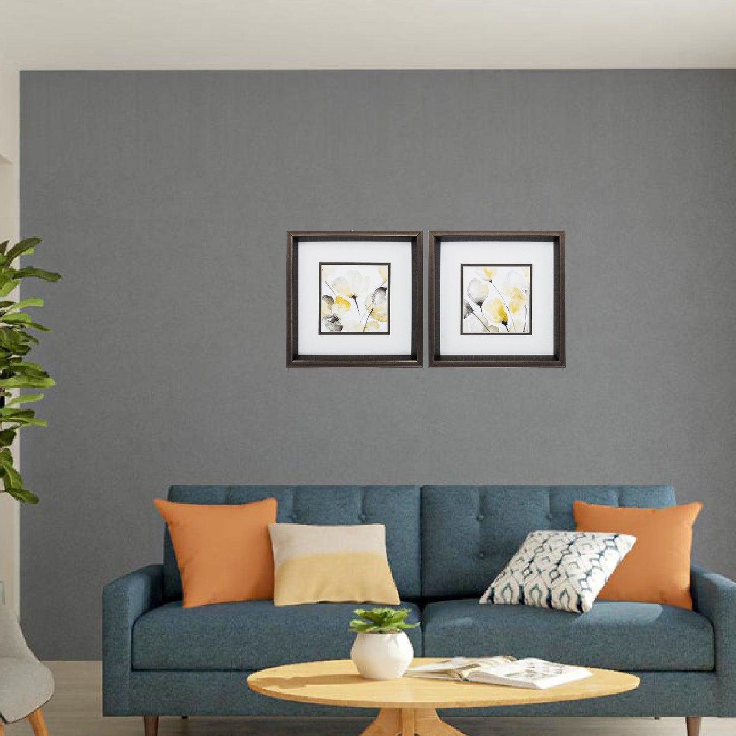 12" X 12" Brushed Silver Frame Natural Abstract (Set Of 2)