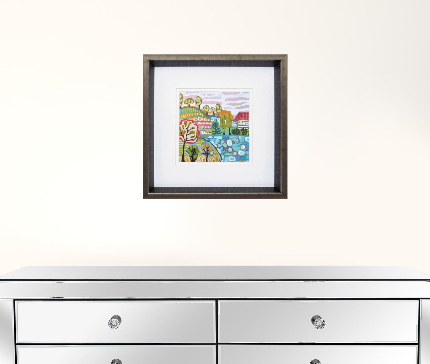 12" X 12" Brushed Silver Frame Palm Tree Set Of 2