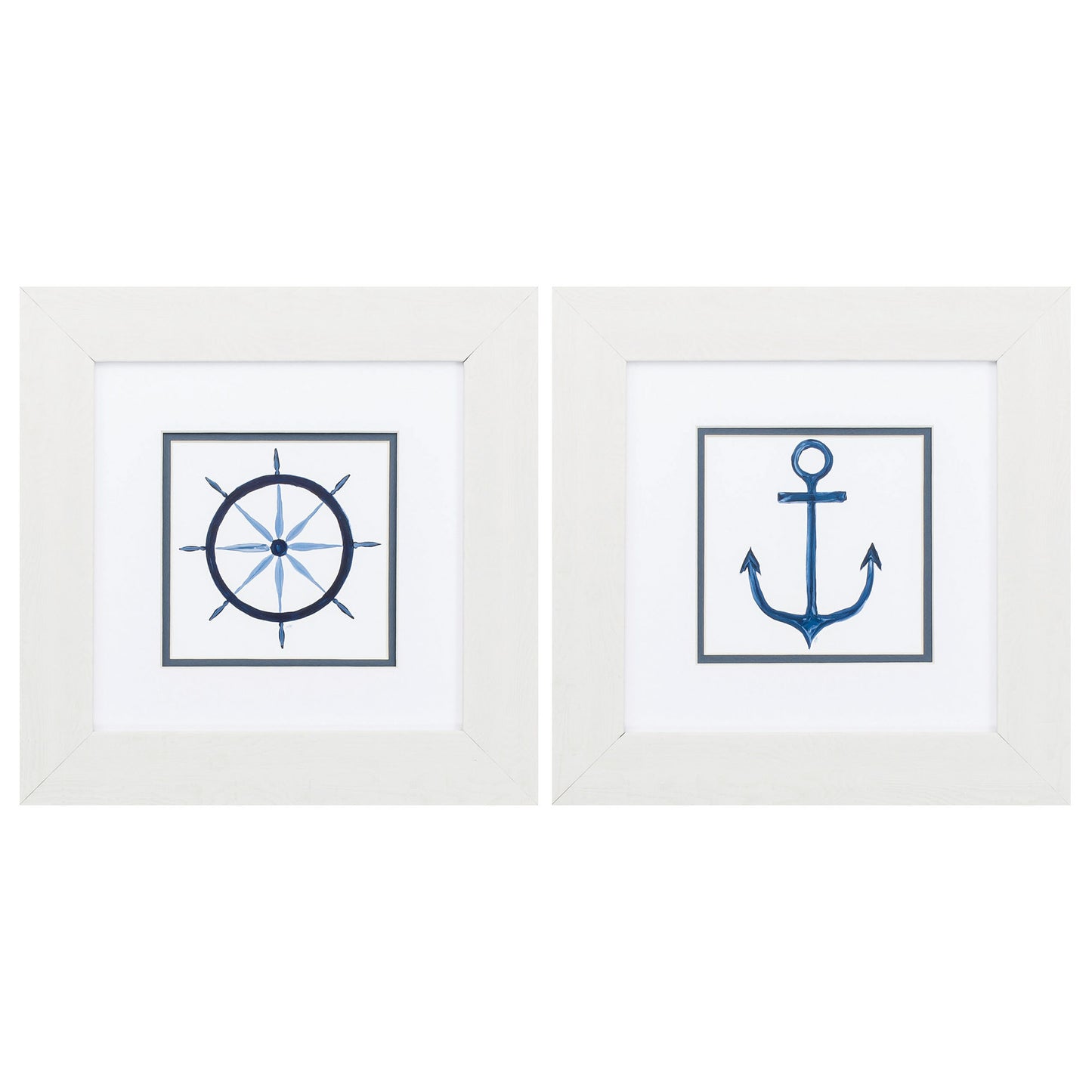 13" X 13" White Frame Sailing Set Of 2