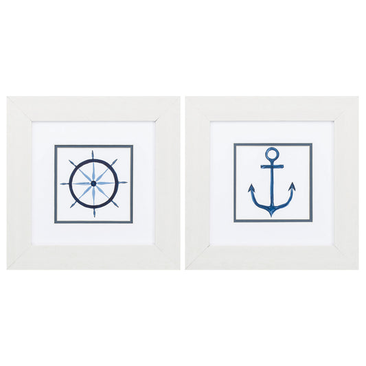 13" X 13" White Frame Sailing Set Of 2