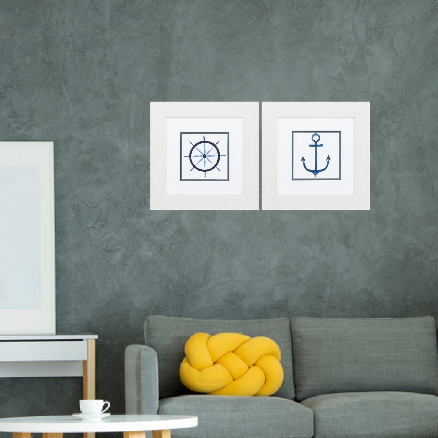 13" X 13" White Frame Sailing Set Of 2