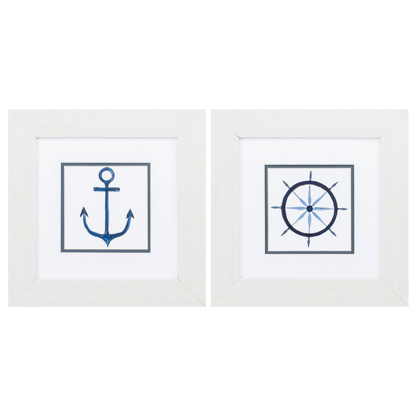 13" X 13" White Frame Sailing Set Of 2