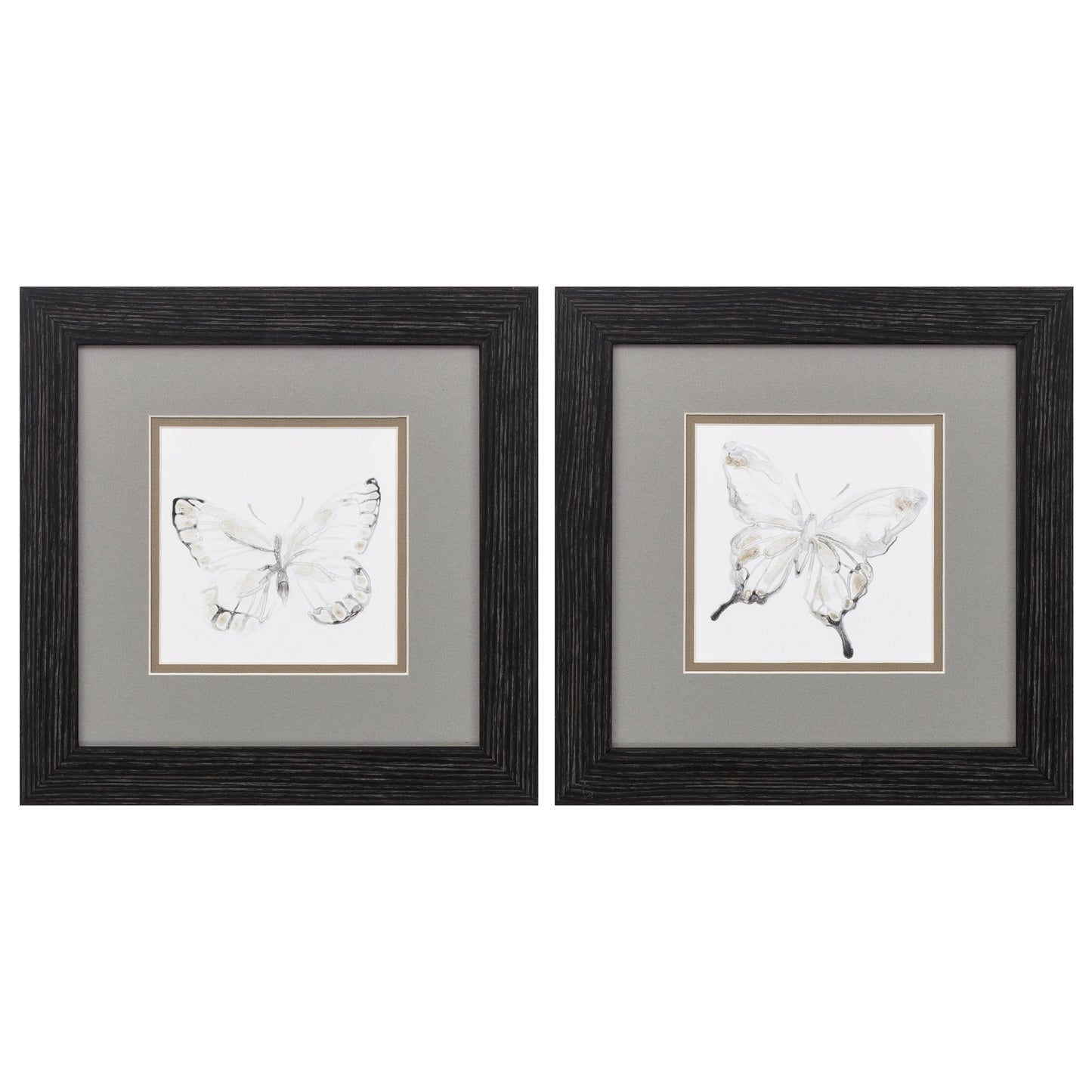 12" X 12" Distressed Black Frame Butterfly Impression (Set Of 2)