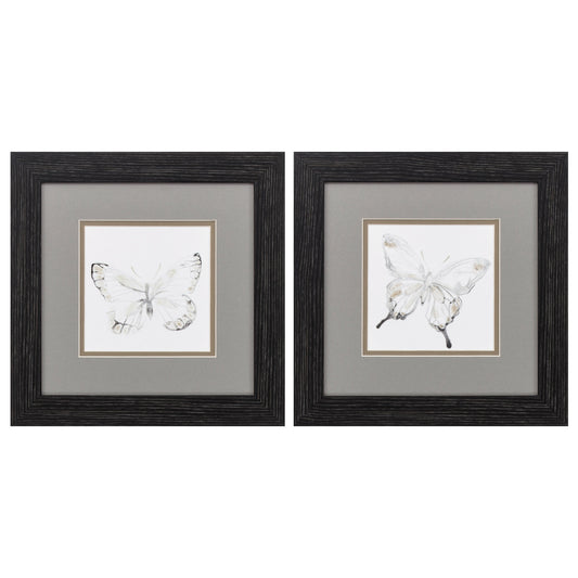 12" X 12" Distressed Black Frame Butterfly Impression (Set Of 2)