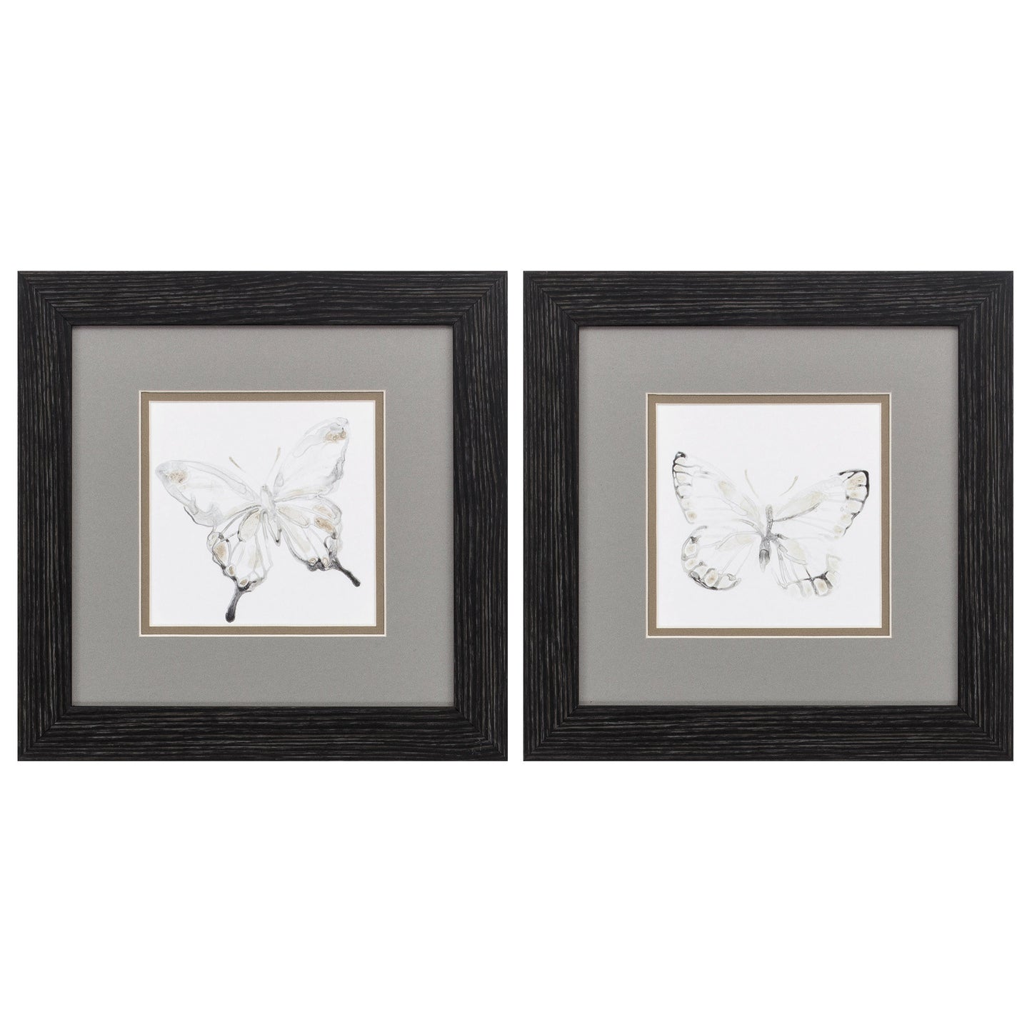 12" X 12" Distressed Black Frame Butterfly Impression (Set Of 2)