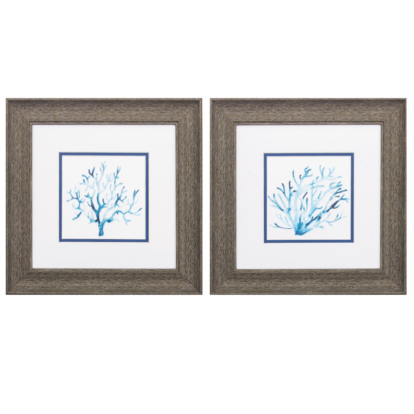 13" X 13" Distressed Wood Toned Frame Azure Seafan (Set Of 2)
