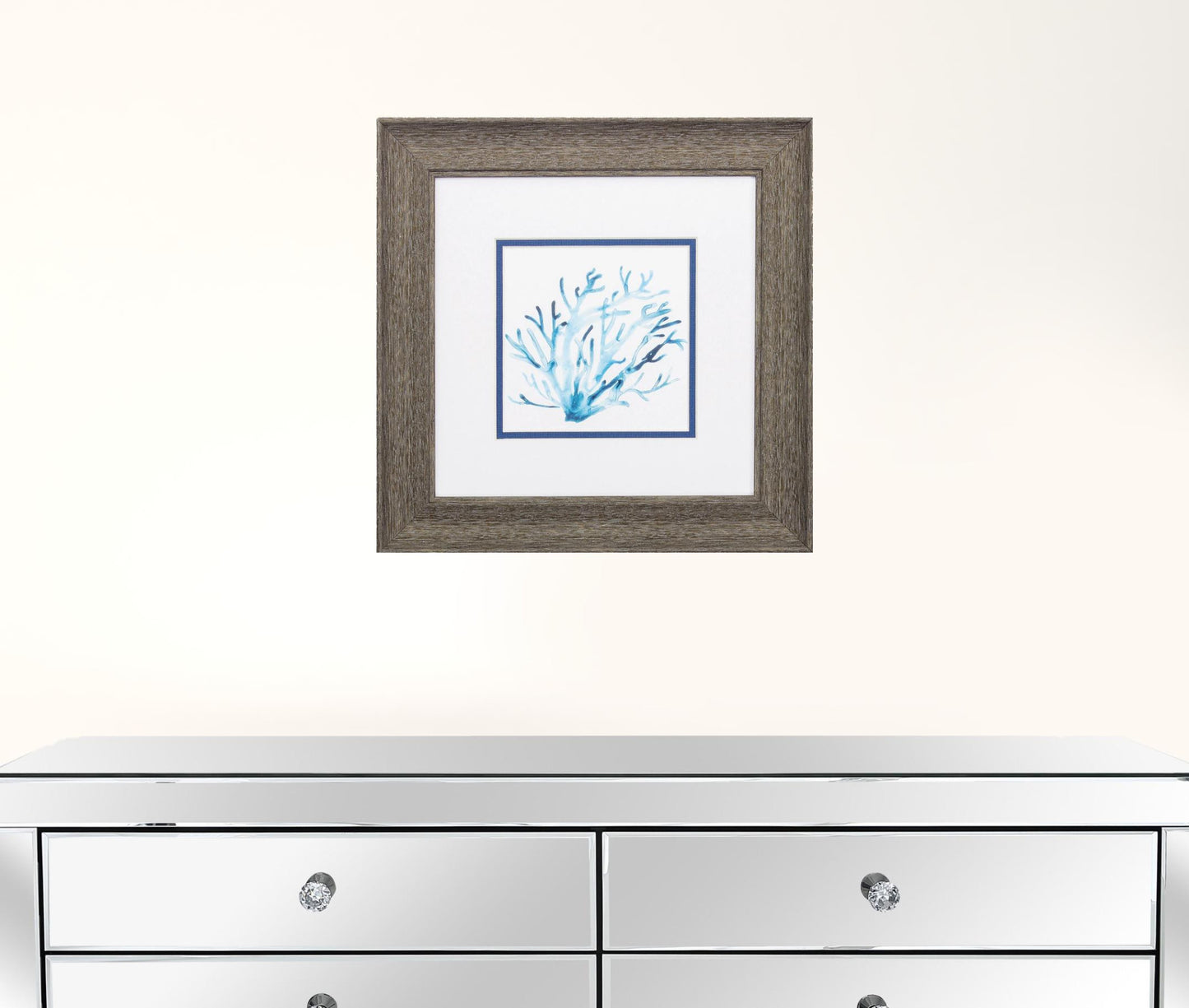 13" X 13" Distressed Wood Toned Frame Azure Seafan (Set Of 2)