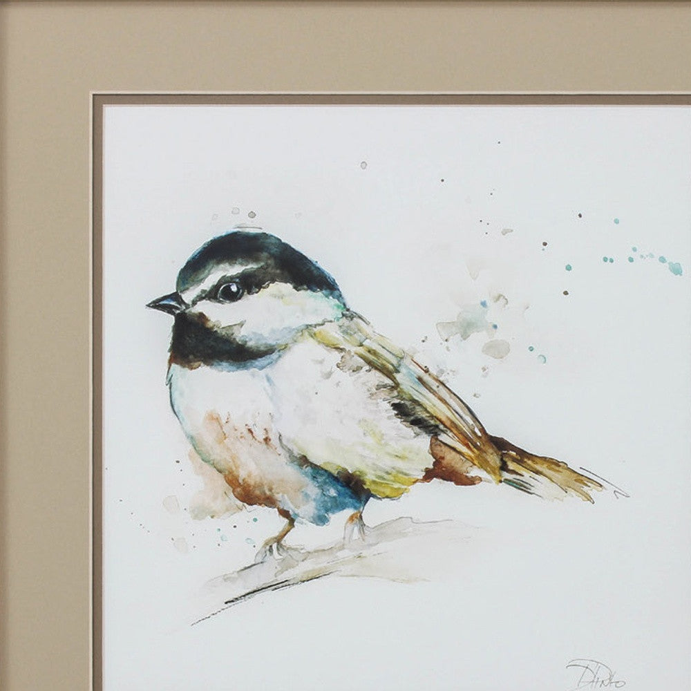 18" X 18" Champagne Gold Color Frame Watercolor Mountain (Set Of 2)