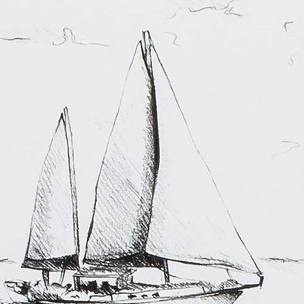 19" X 22" Aged Silver Frame Coastal Boat Sketch (Set Of 2)