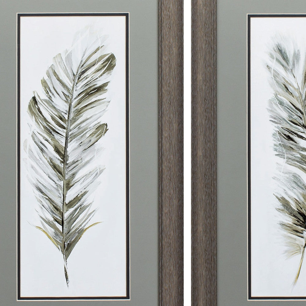 15" X 27" Distressed Wood Toned Frame Plume Neutral (Set Of 2)