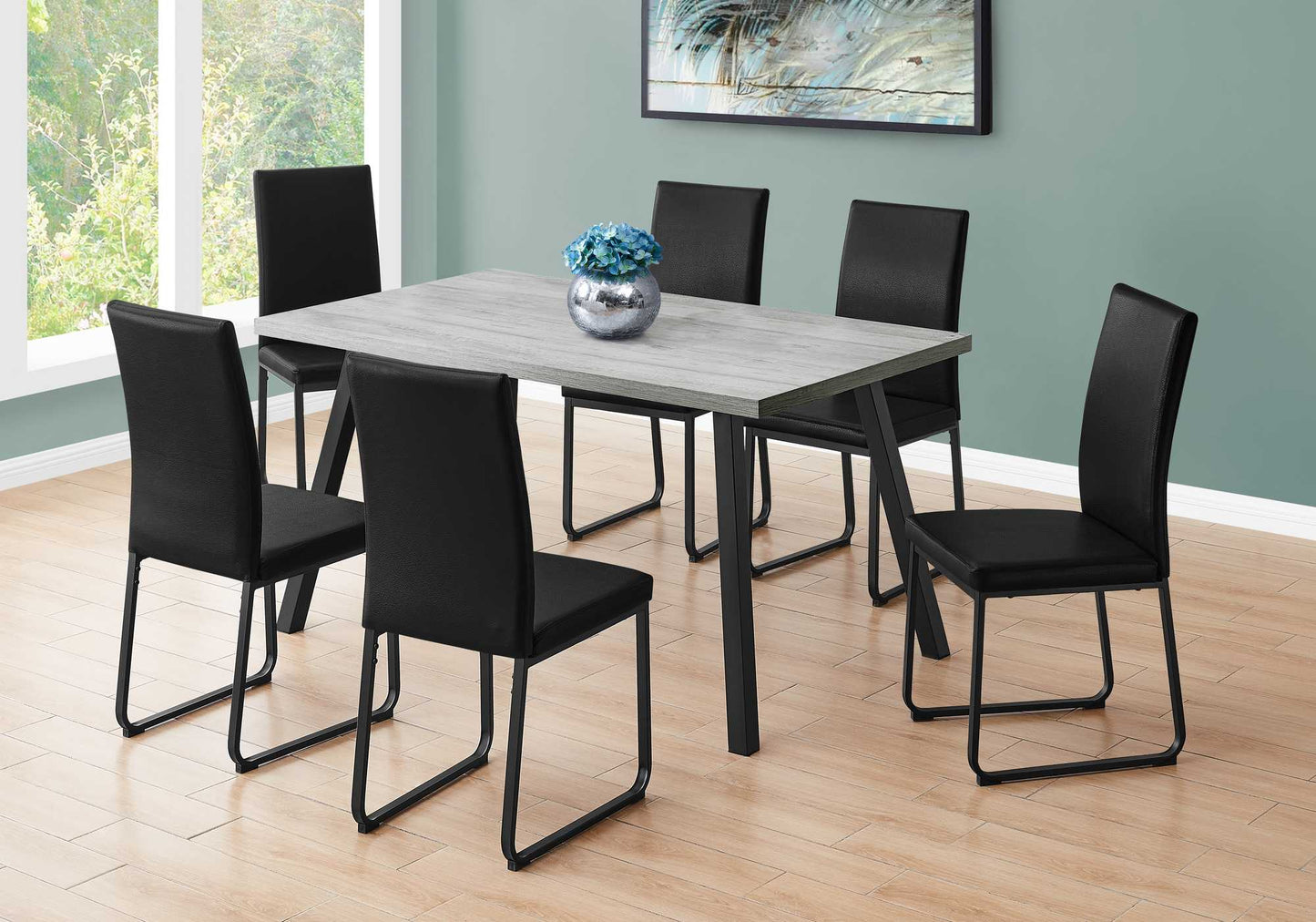 60" Gray and Black Metal Dining Table