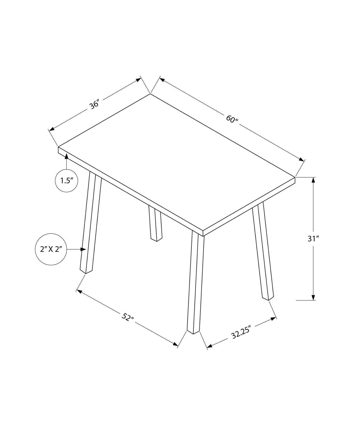 60" Gray and Black Metal Dining Table
