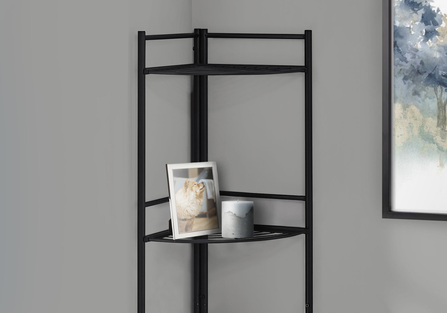58" Black Metal Four Tier Corner Bookcase