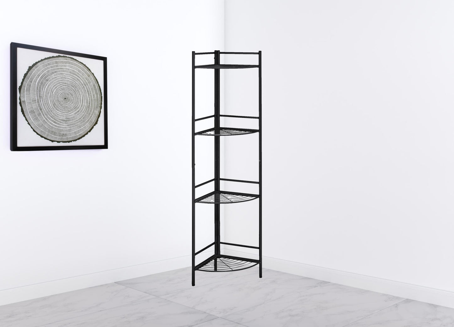 58" Black Metal Four Tier Corner Bookcase