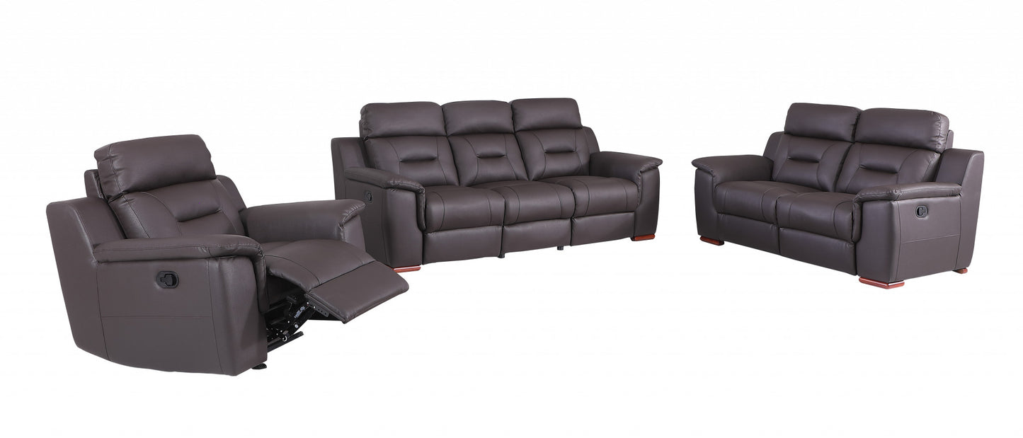 Two Piece Indoor Brown Genuine Leather Five Person Seating Set