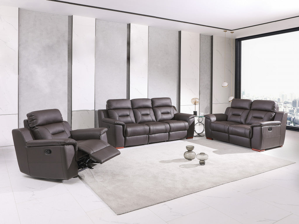 Two Piece Indoor Brown Genuine Leather Five Person Seating Set