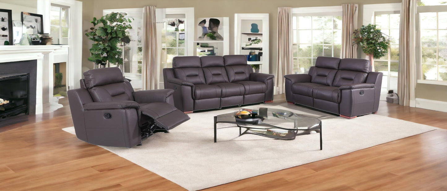 Two Piece Indoor Brown Genuine Leather Five Person Seating Set