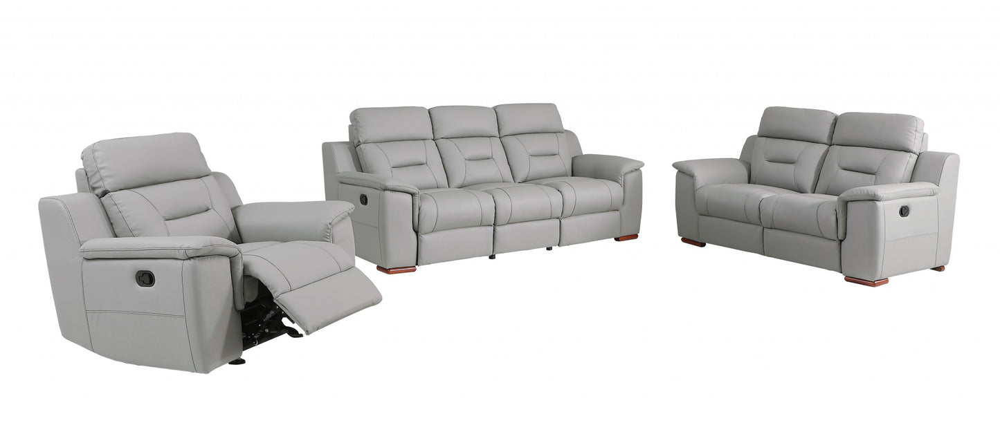 Two Piece Indoor Gray Genuine Leather Five Person Seating Set